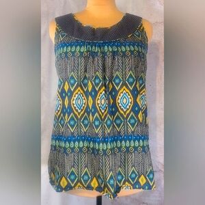Izod Blue Yellow Green Sleeveless Top Scoop Neck Spring Summer XL 100% Cotton